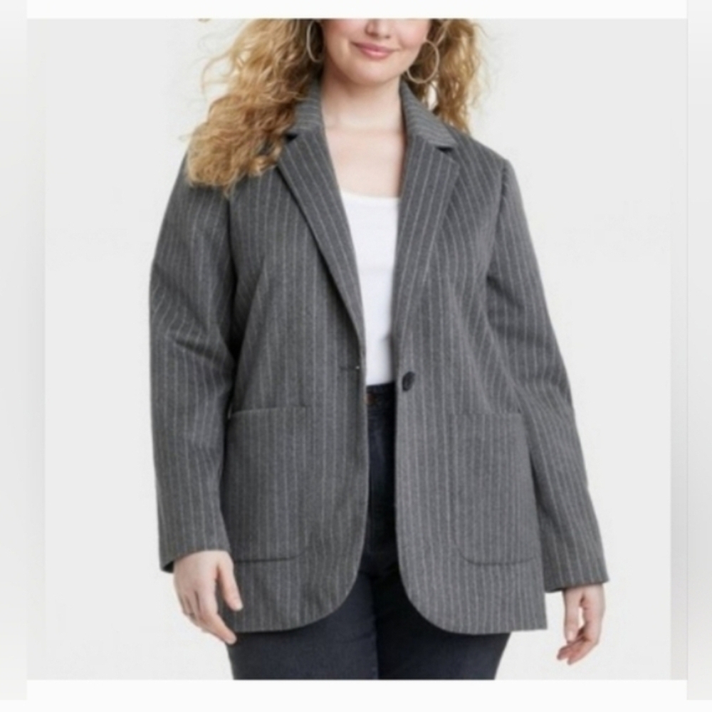 Universal Thread Relaxed Fit Suit Jacket/Blazer Gray/Stripes Women's